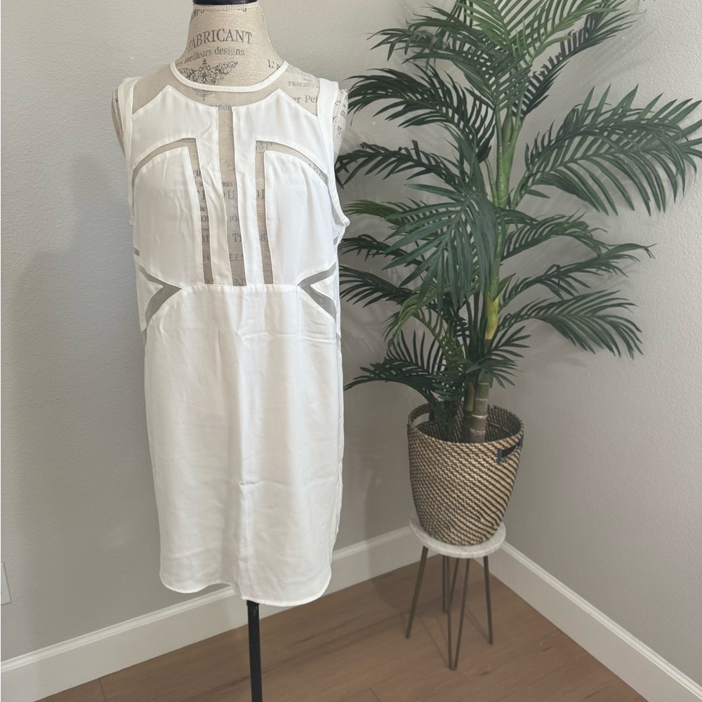 Silence + Noise Sheer White Mini Shift Dress